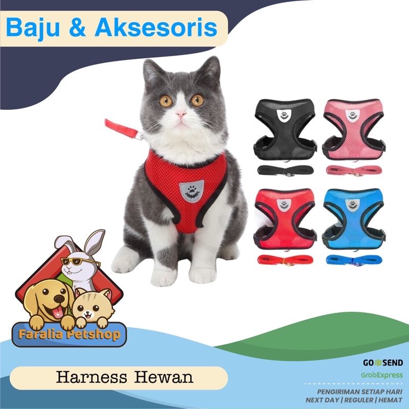 Harnes Kucing Anjing Tali Penuntun Hewan Pet Cat Dog Harness Rompi Baju Bagus Murah