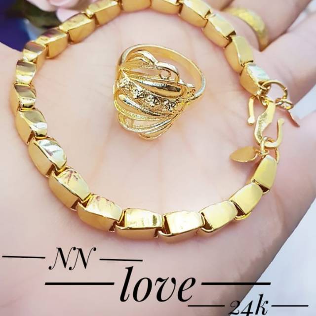 Xuping gelang plus cincin lapis emas 24k