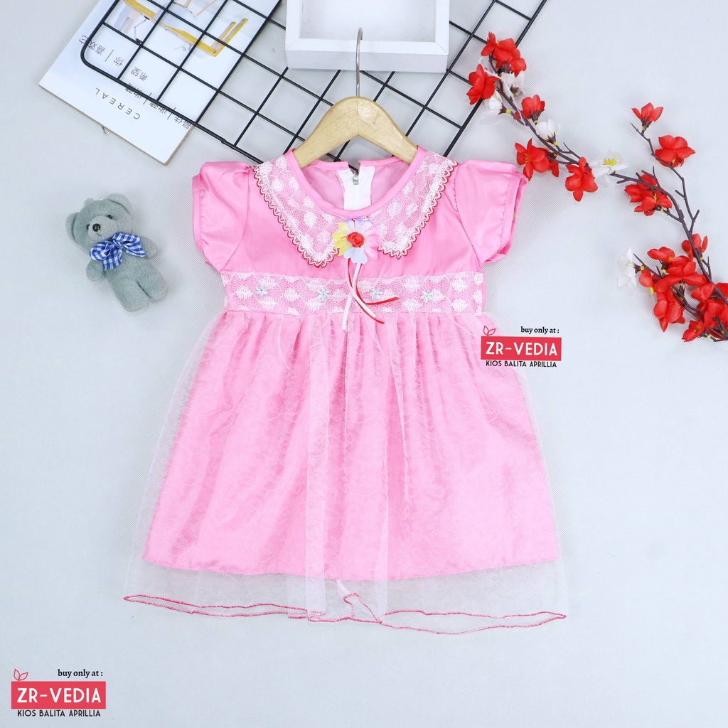 Gaun Bayi Uk. 0-12 bulan / Dress Bayi Anak Perempuan Murah Gaun Pesta Motif Polos Lengan Lucu