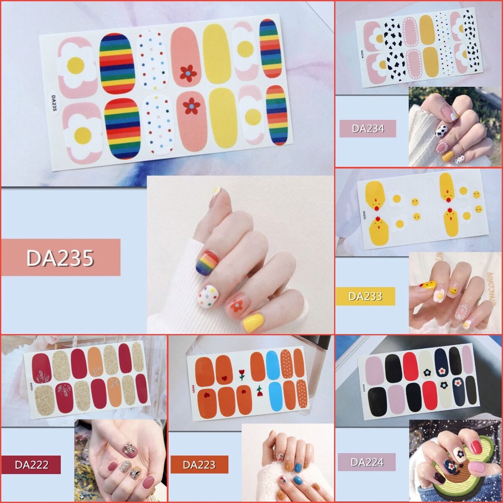 DA 14Pcs/Set Stiker Kuku Desain Bermotif High End Berlian Mutiara Permata Warna-Warni Untuk Tempel Tahan Air Tahan Lama Menicure Stickers Korea Self Adhesive Fashion Sticker kuku Full Aksesoris Dapat Kupas Mudah Digunakan Dan Dilepas Anti Air Nail Art