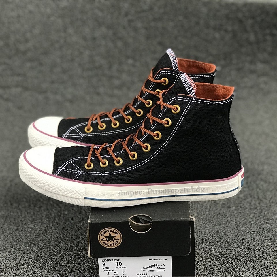 (BAYAR DITEMPAT) Converse Premium Tali Tan High Black White