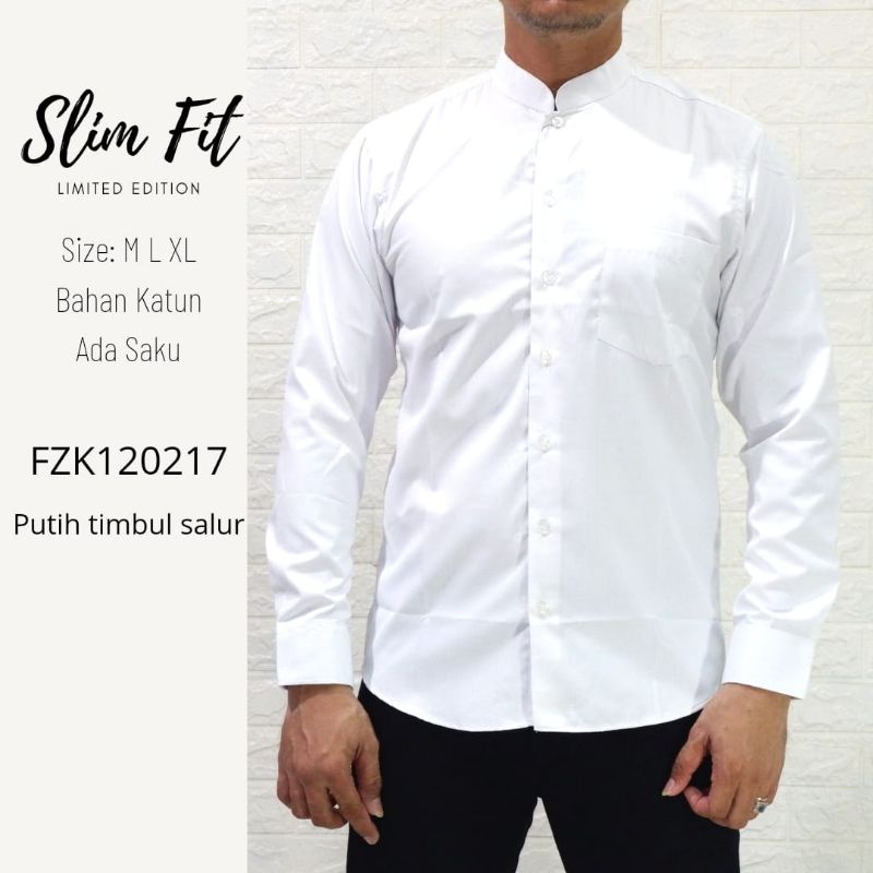 Baju Koko Pria Putih Premium Lengan Panjang / Kemeja Koko Putih Mewah