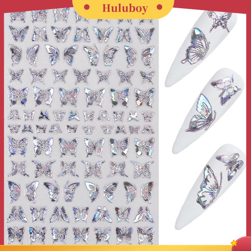 Huluboy Huluboy♡ 1 Lembar Stiker Nail Art Motif Kupu-Kupu Untuk Wanita