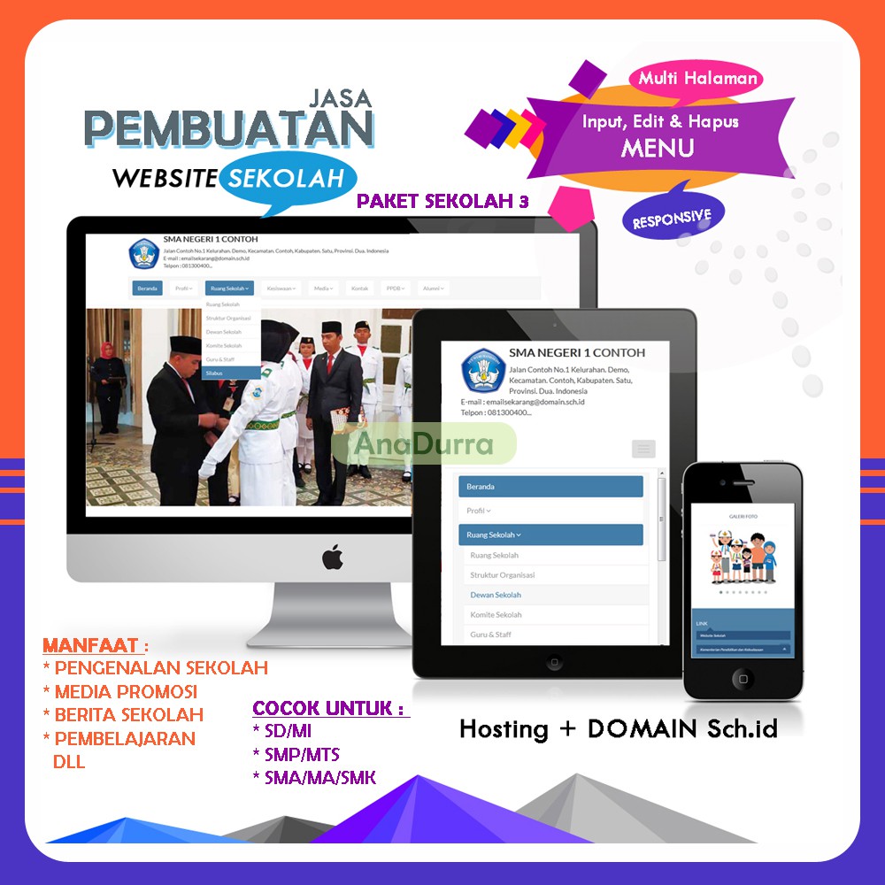 Jasa Pembuatan Website Sekolah Modern dan Responsive Free Domain SCH ID (Paket Sekolah 3)