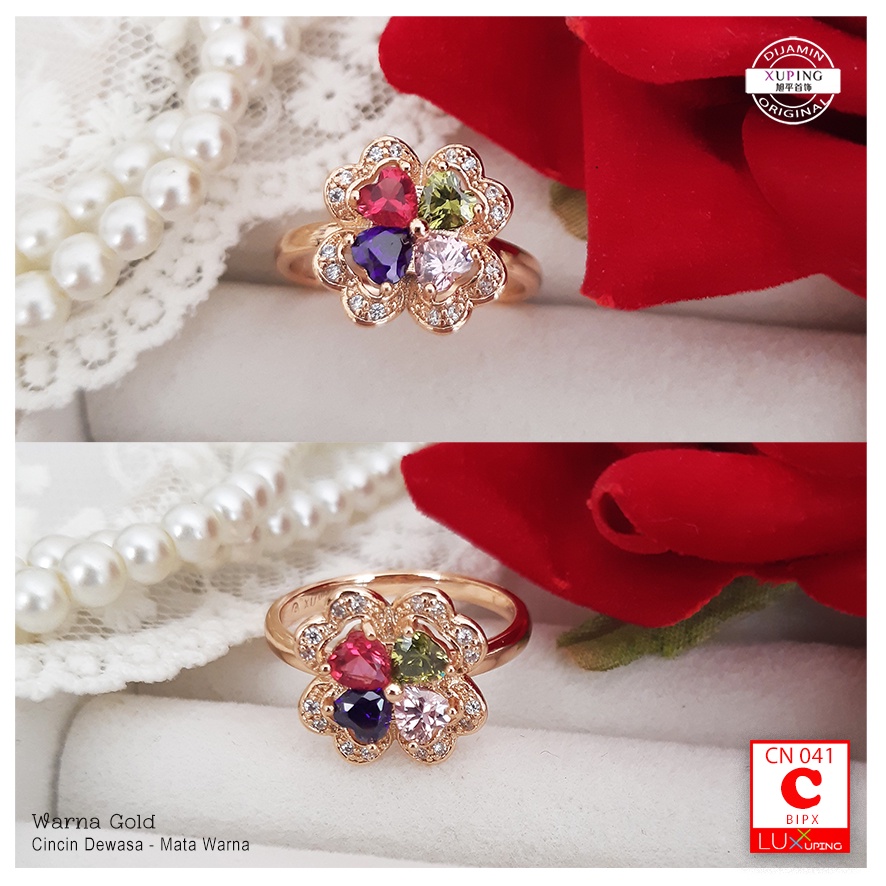 CN 041 Cincin Xuping Asli Premium Quality Permata Warna Perhiasan Lapis Emas Luxx Xuping