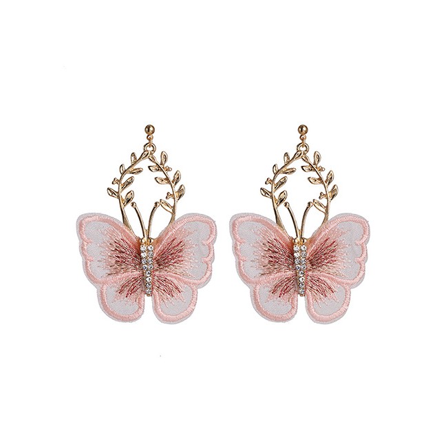 LRC Anting Tusuk Fashion Chiffon Lace Butterfly Earrings With Diamonds D80439