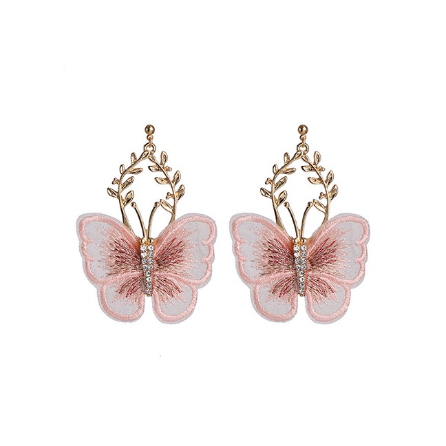 LRC Anting Tusuk Fashion Chiffon Lace Butterfly Earrings With Diamonds D80439