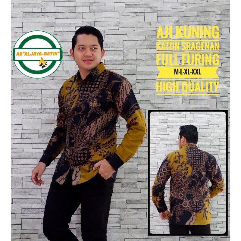 BATIK PRIA AJI KUNING LAPIS FURING KATUN HALUS SRAGENAN SIZE M-XXL HIGH QUALITY ASLI SOLO