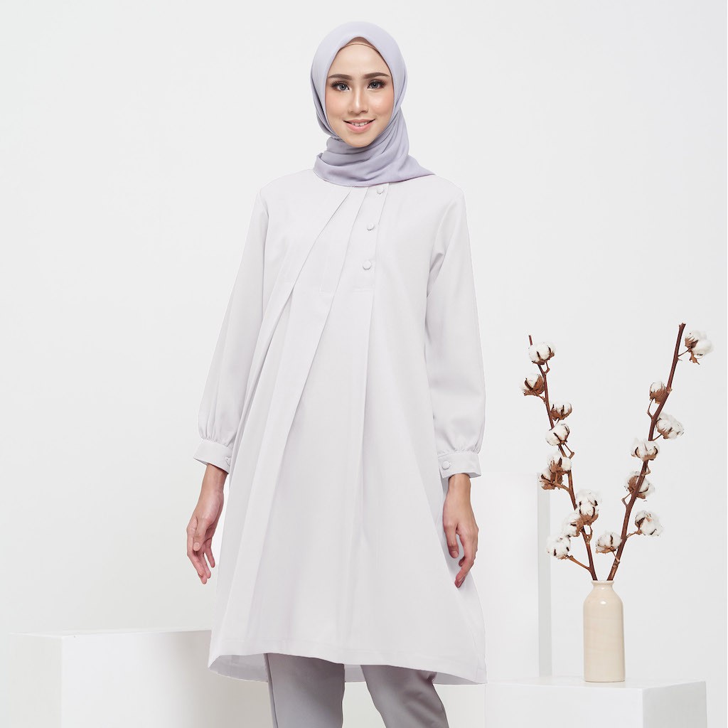 PAKAIAN WANITA TUNIK STYLE KEKINIAN BARU / WINAZ Aliya Tunik -  Putih Tulang