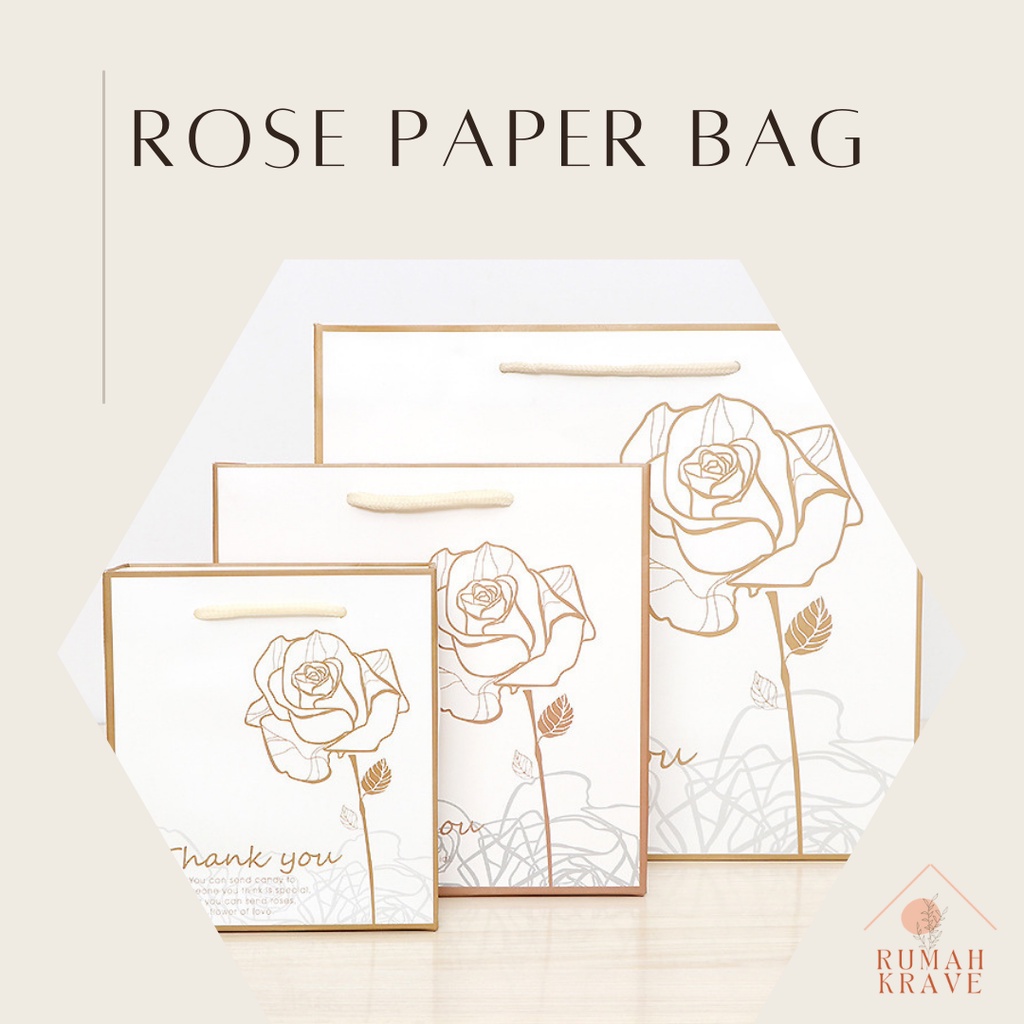 

RUMAH KRAVE - Rose Gold White Paper Bag Paperbag Putih Goodie Bag Bunga Flower