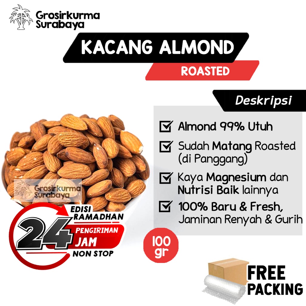 Kacang Almond Kupas Panggang 100gr Jaminan Renyah Tanpa Kulit Untuk Snack Cemilan MPASI ASI Booster