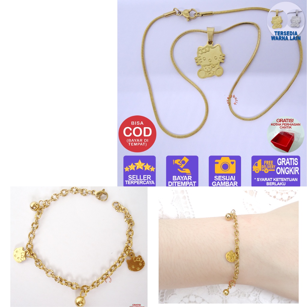 Lovelybutik Set Kalung Anak Titanium Anti Karat Free Gelang Tangan Anak Cewek Bahan Titanium Model Cutie Doll Terbaru Bonus Kotak Perhaisan