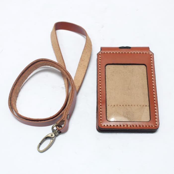 id card holder model lipat - name tag magnet tali warna tan PHID657