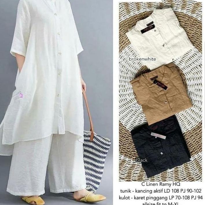 ○ Setelan Muslim Wanita Terbaru / One Set Tunik+Kulot Bahan Katun Linen / OOTD Muslim Murah / Titan 