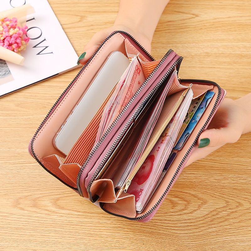 CYS Dompet Panjang Wanita 2 Resleting Import Polos Zipper Walet Clucth Free Tali Fashion Korea D55