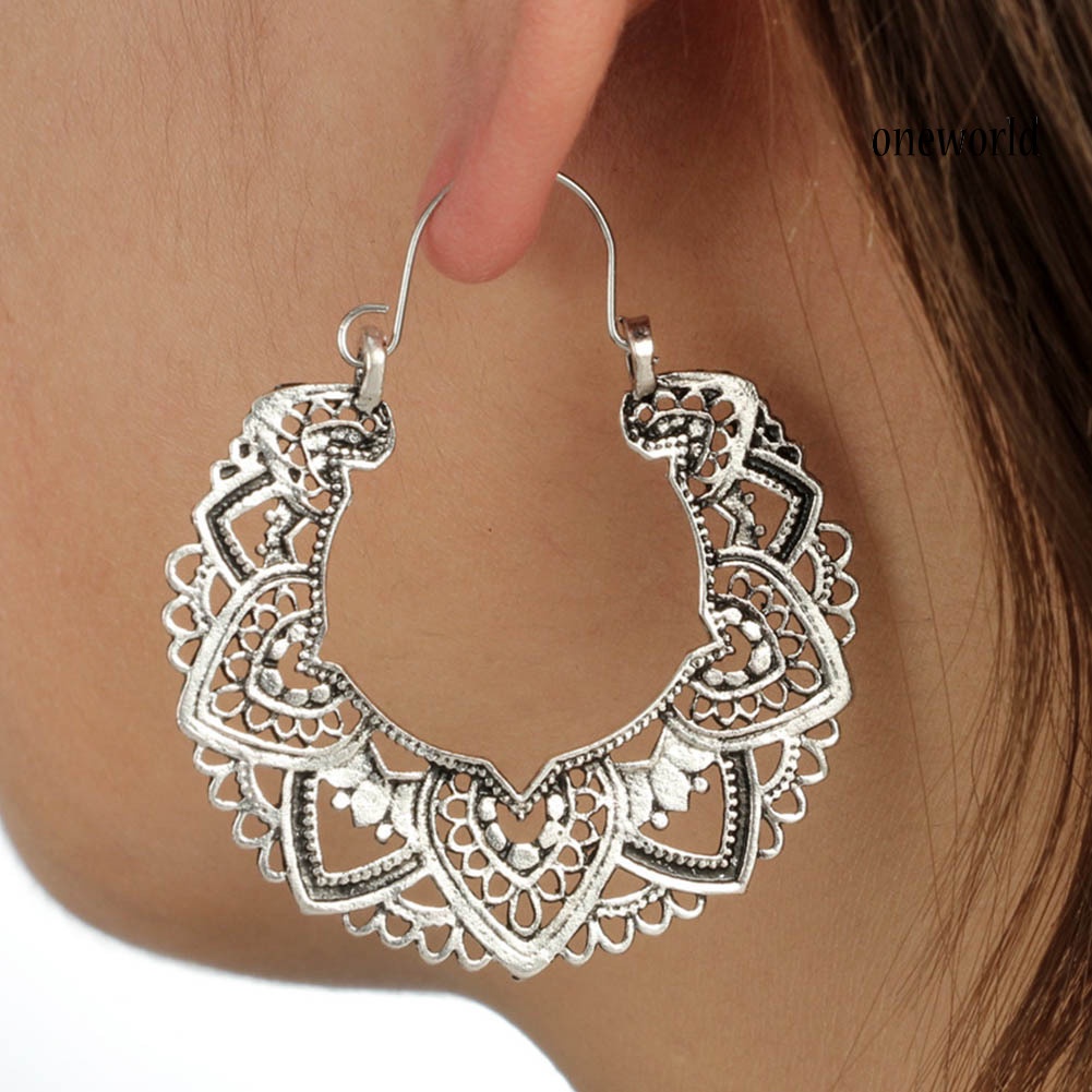 OW# Vintage Women Hollow out Geometric Heart Petal Hoop Earrings Party Jewelry Gift