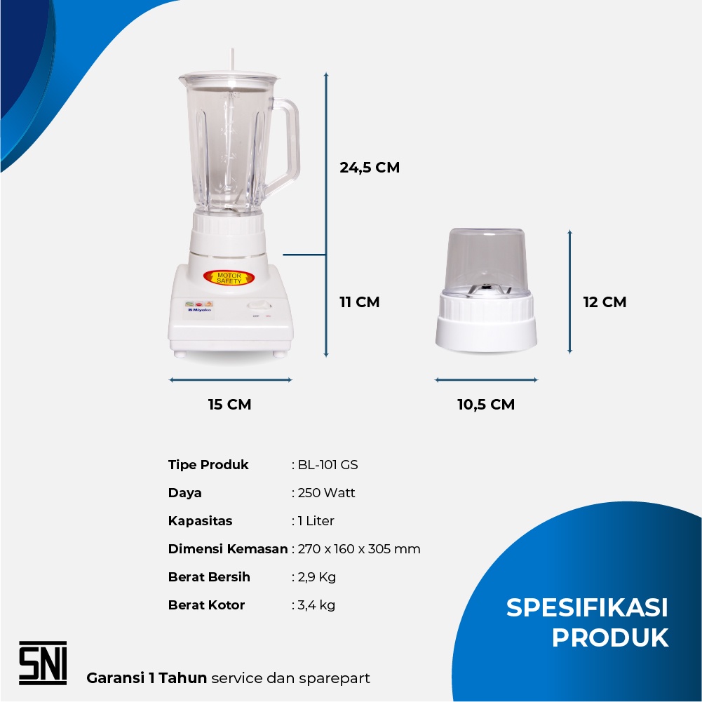 Miyako Blender 101 GS 1 Liter Kaca  2 in 1 (Garansi Resmi)