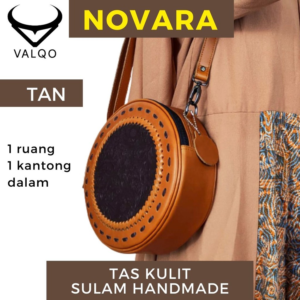 [VALQO] NOVARA Tas kulit Sapi kombinasi Kulit Motif Batik Tas Wanita Tas Tabung Tas Unik Tas Rajut Jahit Tangan