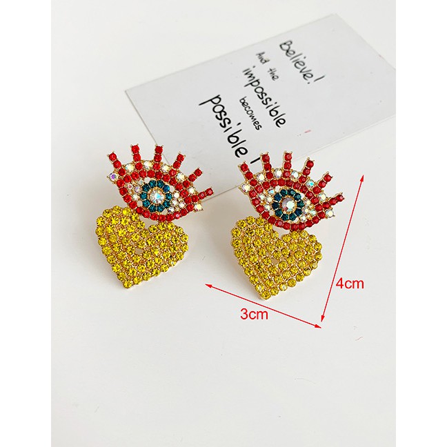LRC Anting Tusuk Fashion Alloy Diamond Eye Long Eyelashes Love Earrings F88837