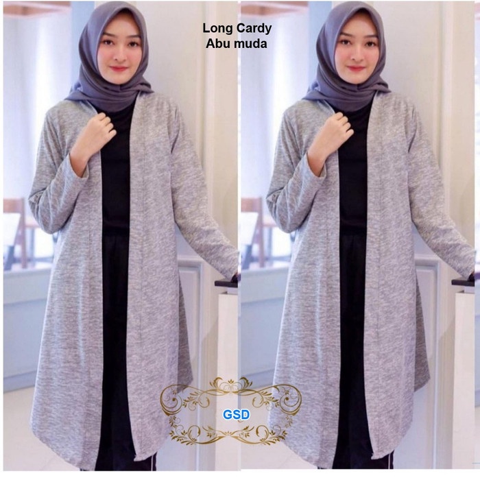 Gamis wanita Long cardi/cardigan muslim/long cardi hijab wanita/cardi panjang gamis - Abu muda, L de