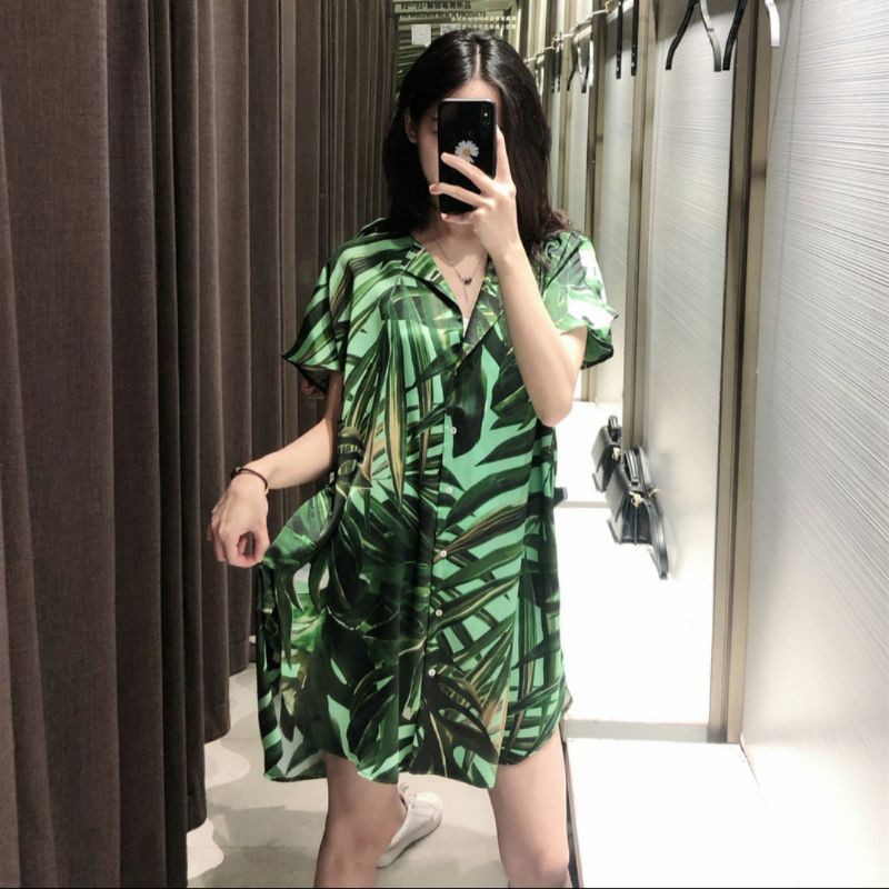 Kemeja 7480 3M THREE M Lengan Pendek MONSTERA OVERSIZED GROSIR TERJANGKAU Baju Fashion Impor Import