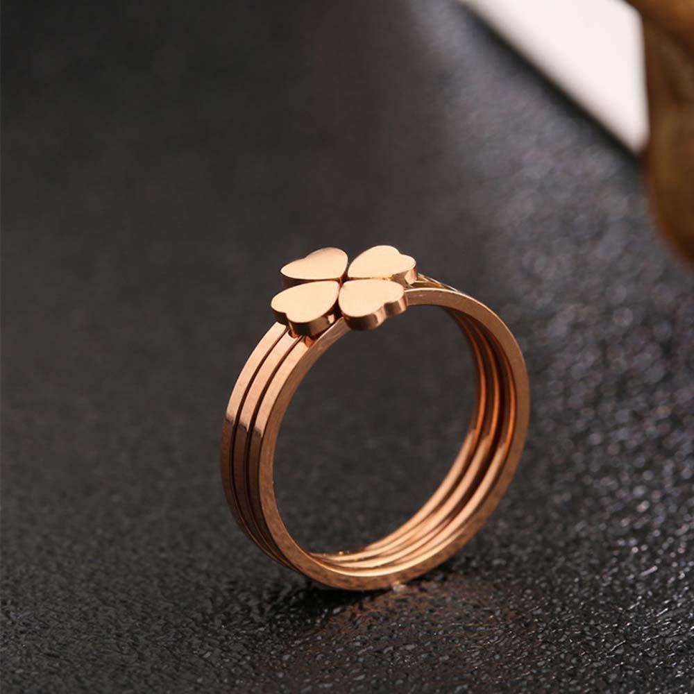 Mxbeauty Cincin Semanggi Empat Daun Elegan Vintage Hati Cinta Hati Warna Rose Gold Peach Heart Women Rings