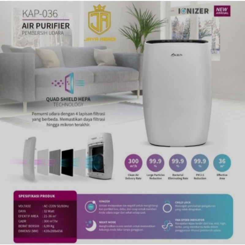KIRIN AIR PURIFIER/PEMBERSIH UDARA KAP-036