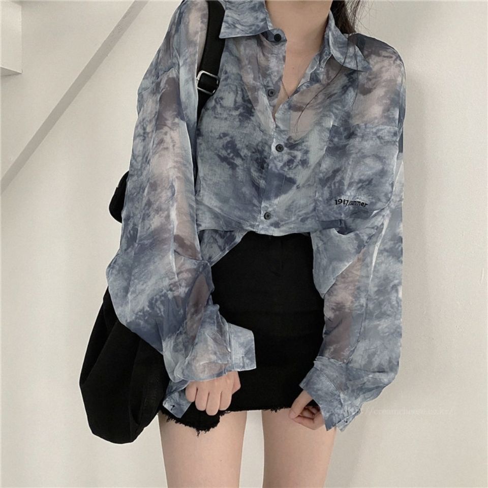 Miscoo - Venna Tie Dye Top - Atasan Casual Kemeja Sifon Lengan Panjang Top - Kasual ANTI-UV Blouse B