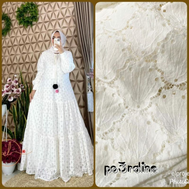 gamis brukat import LD 110 waran putih