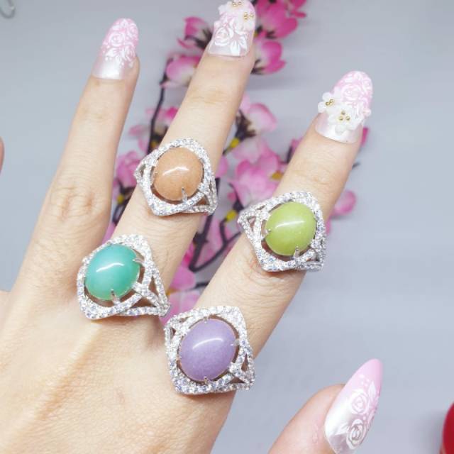 Cincin silver asli lapis emas putih permata zircon