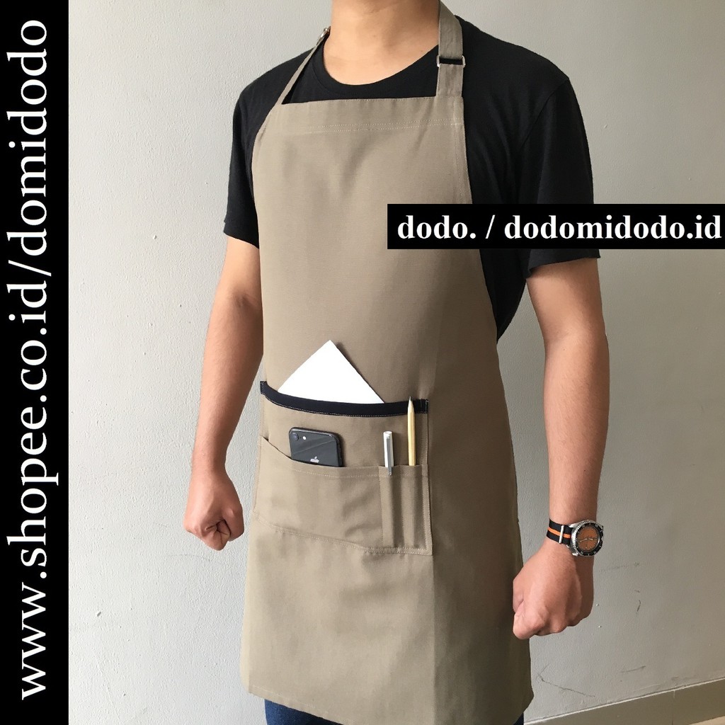 Celemek Apron Barista Handmade - Apron Tali Leher – Premium Canvas - Coklat Muda