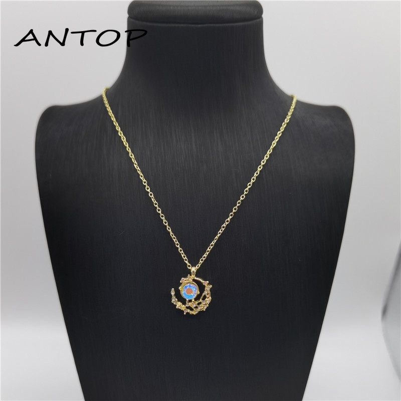 Moon Diamond Moonstone Necklace Desain Sederhana Kalung Mewah Ringan ANTOP