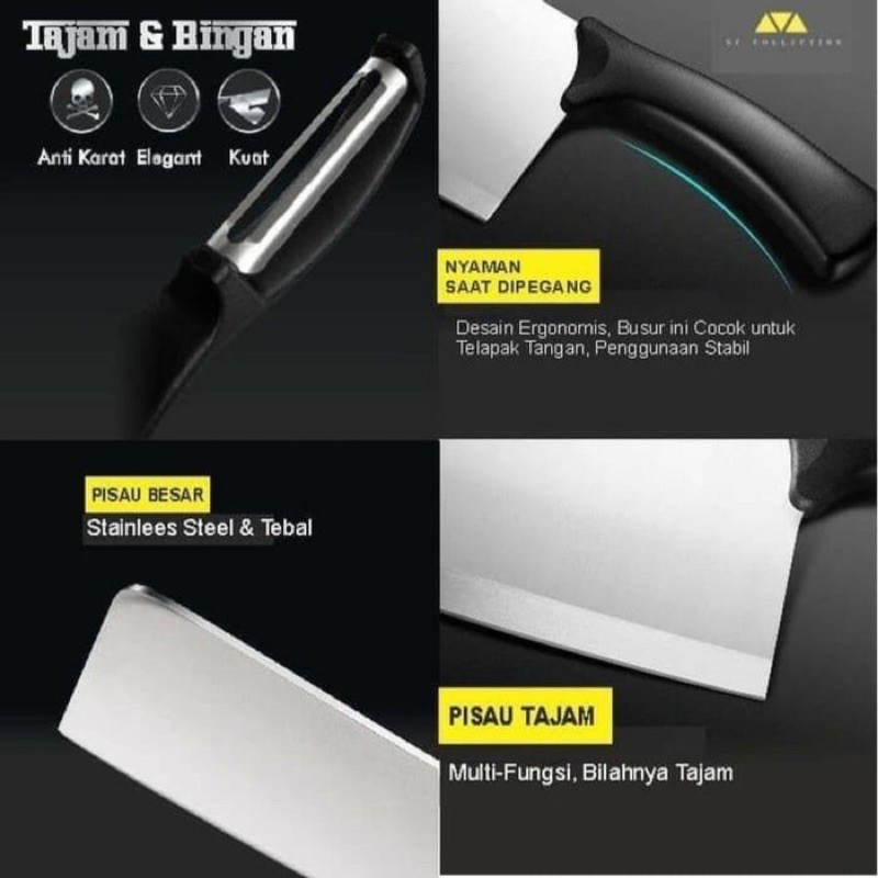 PISAU SET 4IN1 / PISAU DAPUR / PISAU SERBAGUNA / KITCHEN KNIFE / PISAU STAINLEES STEEL SUPER MURAH