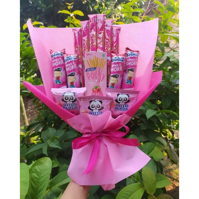 (S) Buket Serba Pink Cantik Pocky 1/paket/bingkisan Snack Ulang Tahun/Ultah/ Wisuda/Kado/Hadiah Pacar/sahabat/Sidang skripsi/seminar/santunan anak yatim