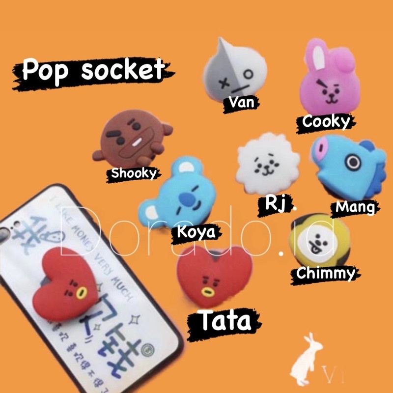 Pegangan HP Karakter BT21 BTS Boyband Kpop Korea 3D PVC Popsocket Stand Phone Holder Import Griptok 
