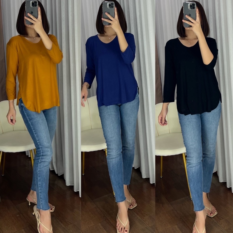 KAOS SPANDEK TANGAN 3/4 BAJU ATASAN HIJAB BAHAN RAYON SPANDEX PREMIUM