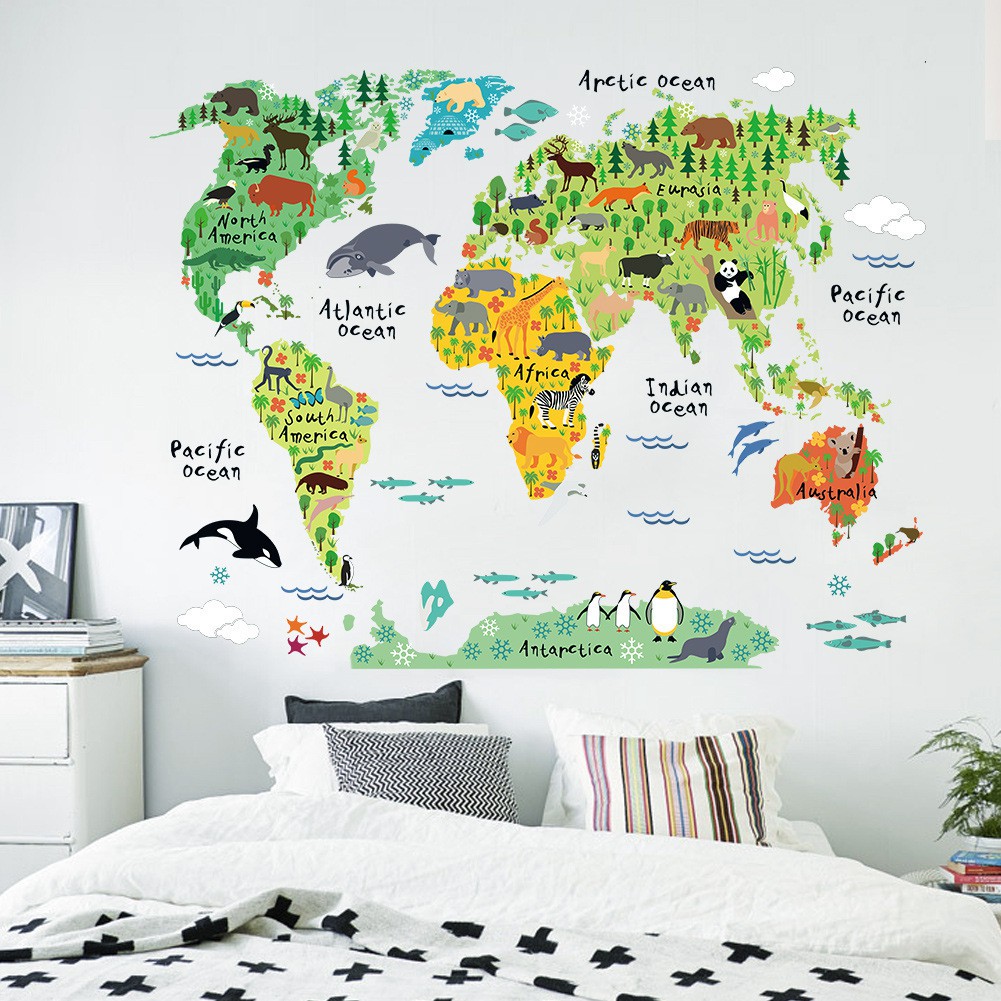 Reliza Wall Sticker Map Of The World Ocean Peta Dunia Stiker Dinding LDR037