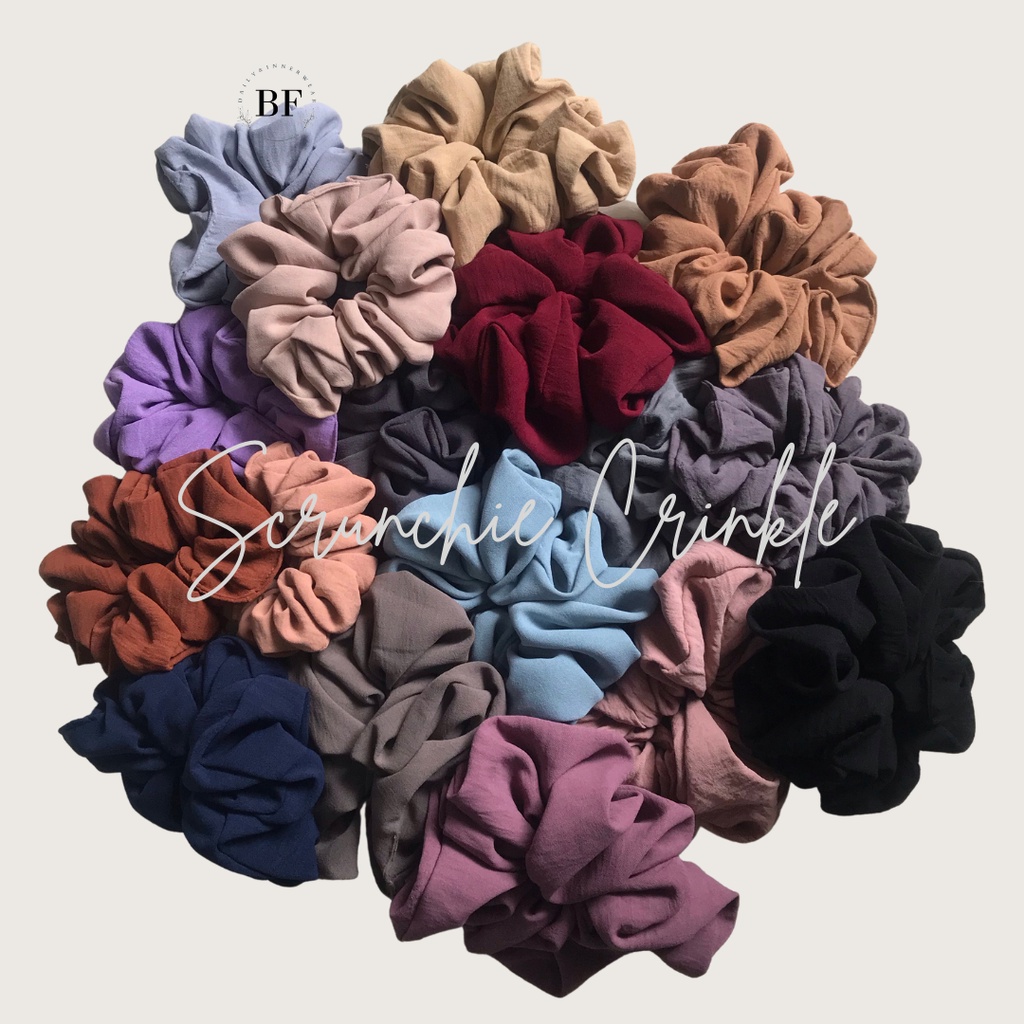 BF Label - Scrunchie rayon crinckle  | ikat rambut scrunchie jumbo dan medium murah