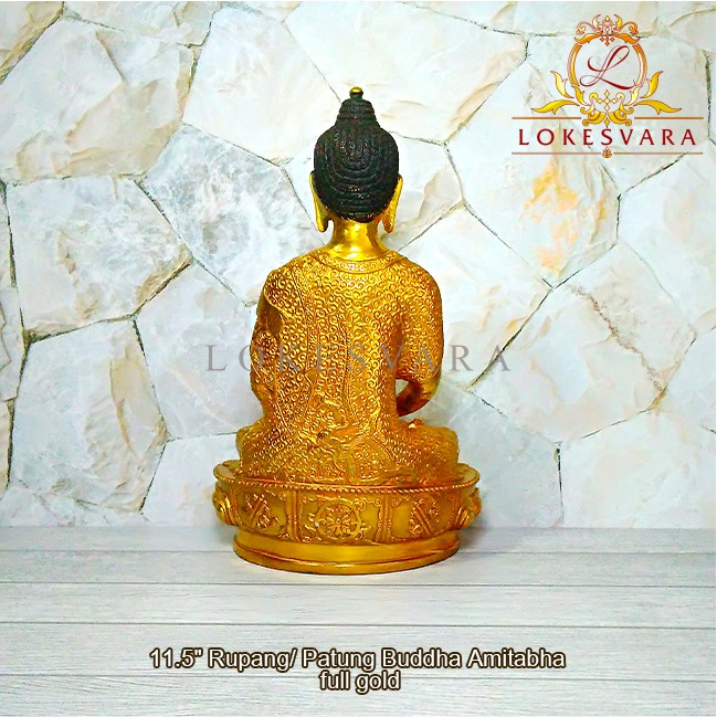 Patung Rupang Arca Logam Buddha Amitabha 11.5inch Full Gold