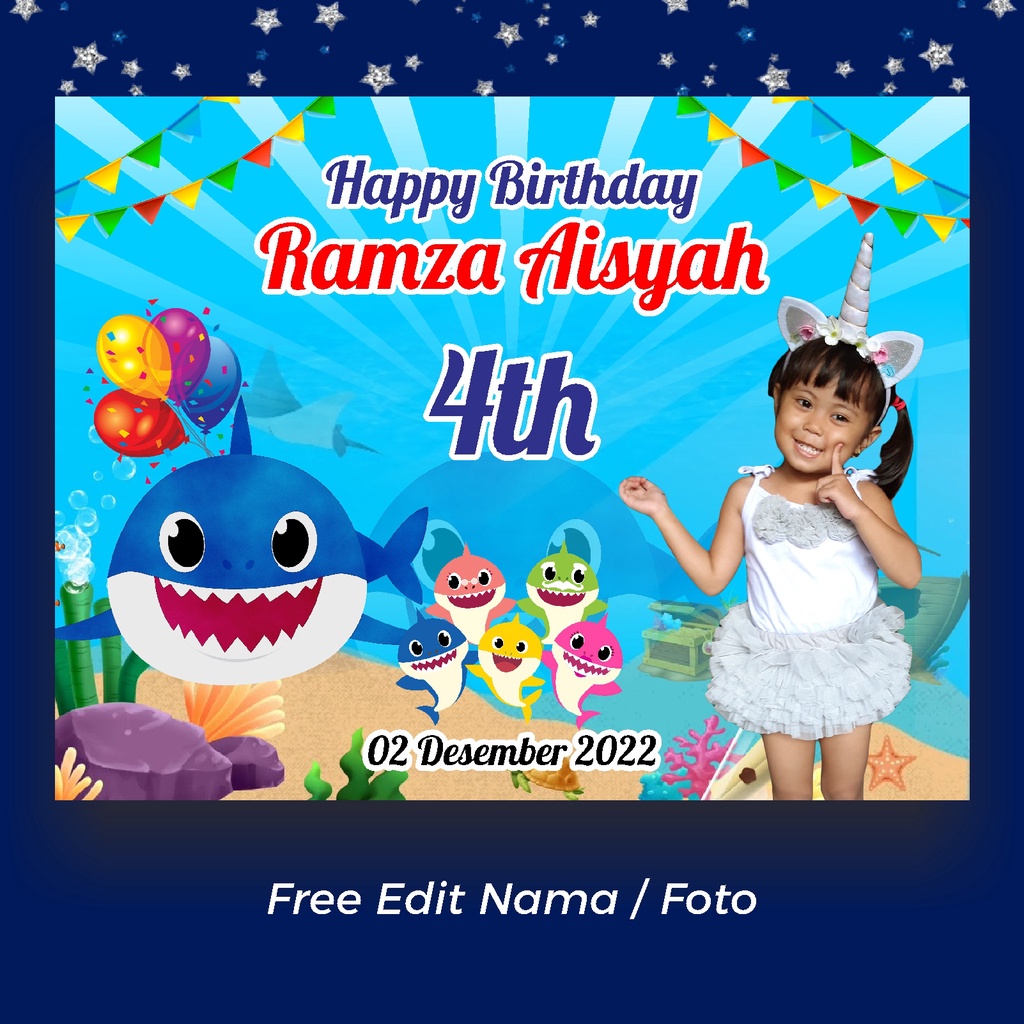Spanduk / Banner Ultah Anak Ulang Tahun Baby Shark Backdrop