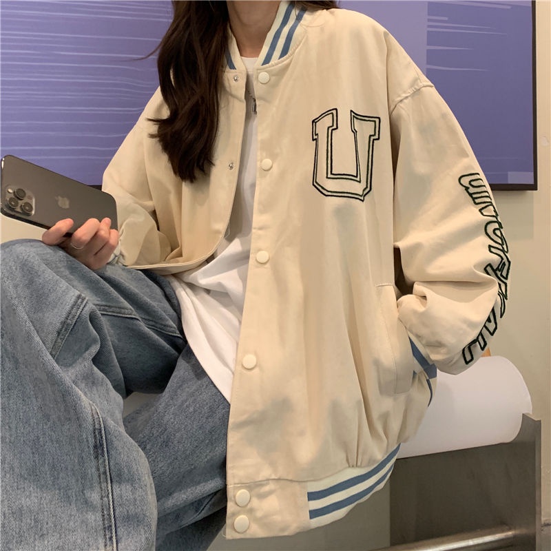 Suhao Checkerboard kotak-kotak baseball seragam wanita baru longgar cocok Amerika hip-hop goreng patch jalan jaket musim gugur jaket