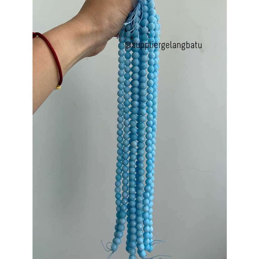 bahan PALE BLUE agate CUTTING 10mm renceng BIRU pastel gelang kalung