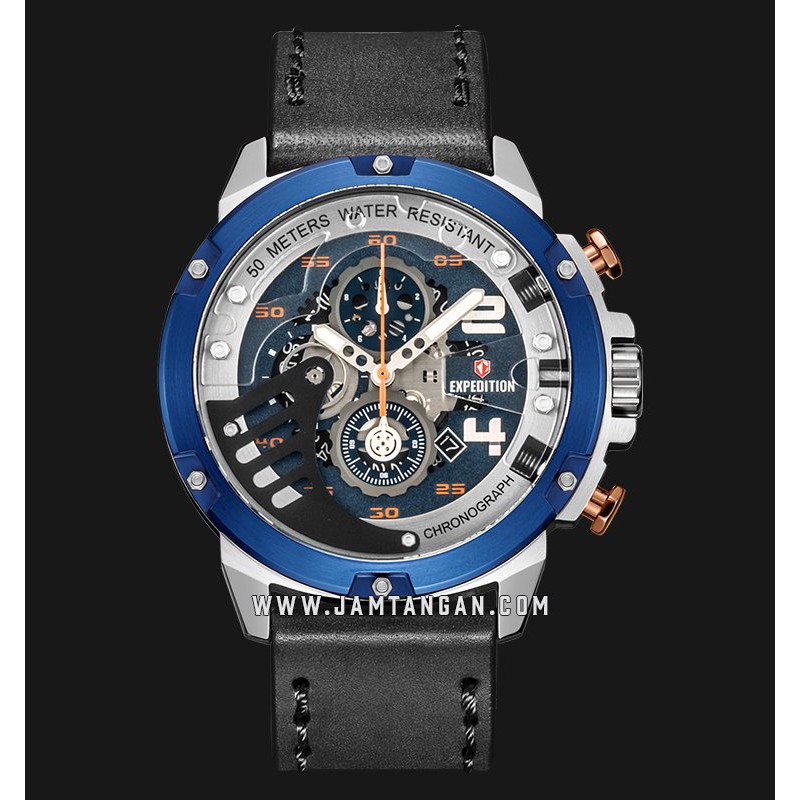 Expedition E 6700 MC LTUBA Chronograph Men Blue Dial Black Leather Strap