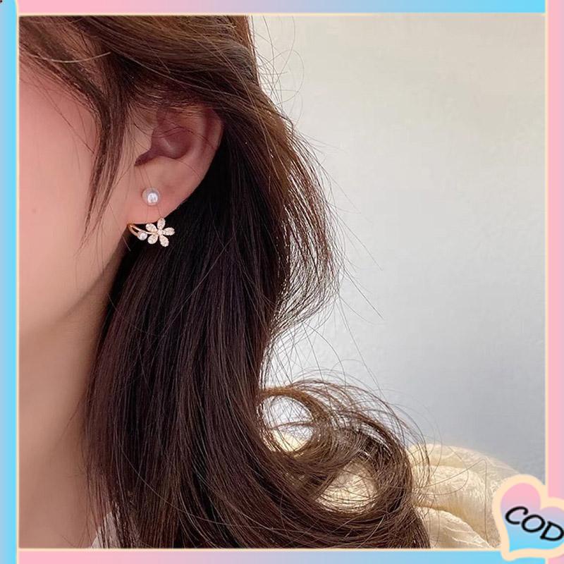 COD❤️ Anting Stud Bentuk Bunga Aksen Mutiara Untuk Wanita-A.one