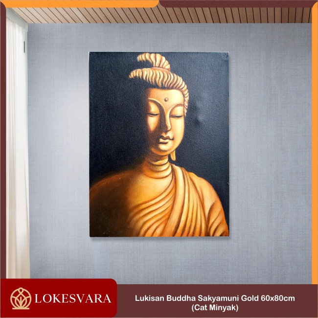 Lukisan Painting Hiasan Dinding Wajah Buddha Sakyamuni Amitabha Guru Padmasambhava 60x80cm