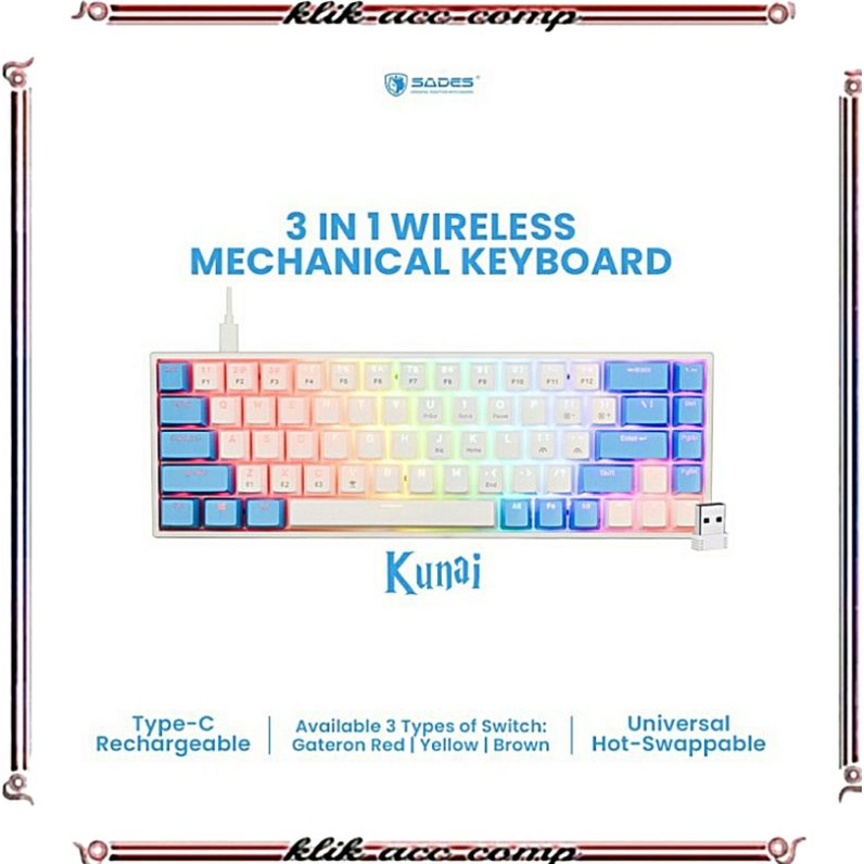 Keyboard SADES KUNAI 3 in 1 Connection Mechanical - Gaming Keyboard - Merah