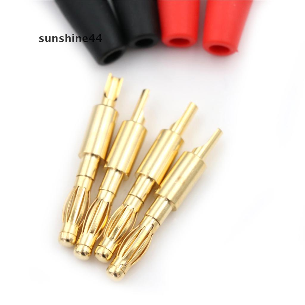 Sunshine 4pcs Plug Banana Male 4mm Bahan Tembaga Lapis Emas Untuk Konektor Solder DIY