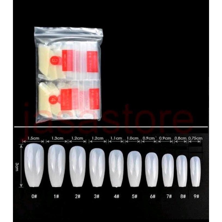 500pcs LONG COFFIN KUKU PALSU CLEAR TRANSPARNT 500PCS BALERINA FAKE NAILS COFFIN