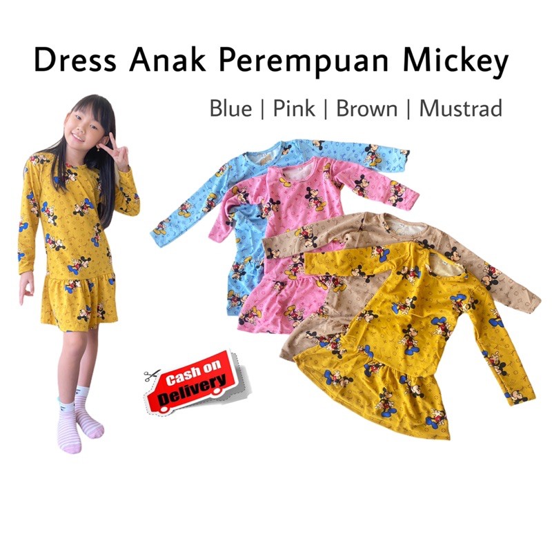 (COD) Dress Terusan Ruffle Anak Perempuan 2 4 6 8 10 Tahun Mickey Mouse / Rok Pesta Anak Cewek Katun