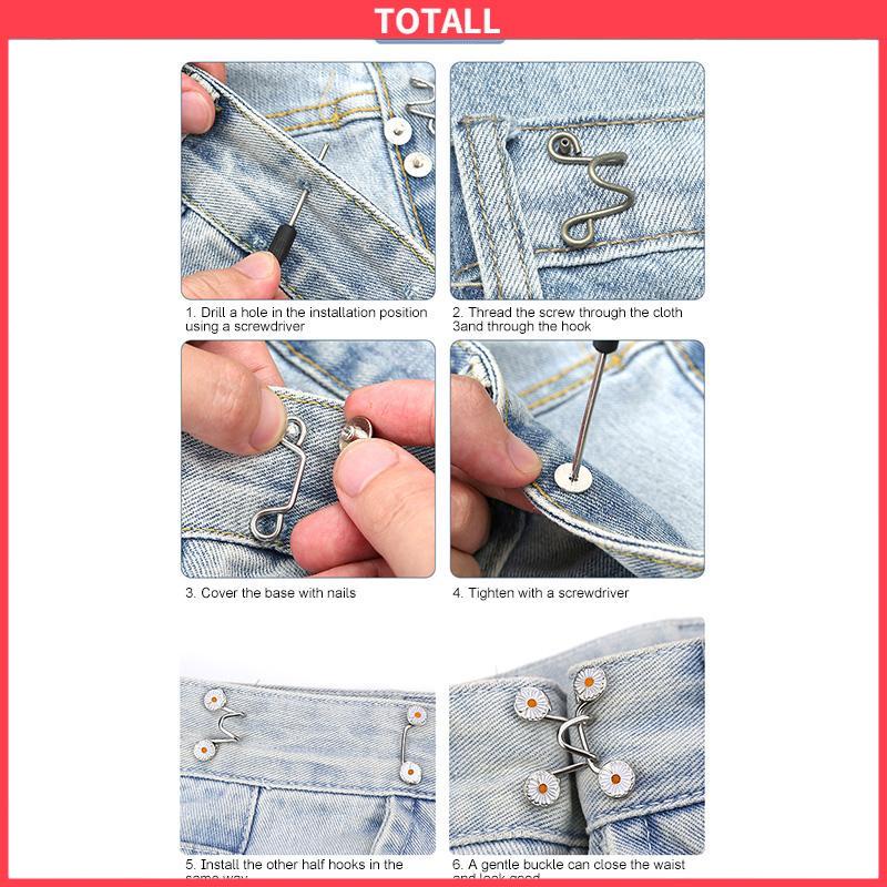 COD Kuku Gratis Pinggang Dilepas Penutup Tombol Jeans Penyesuaian Tombol Logam-Totall